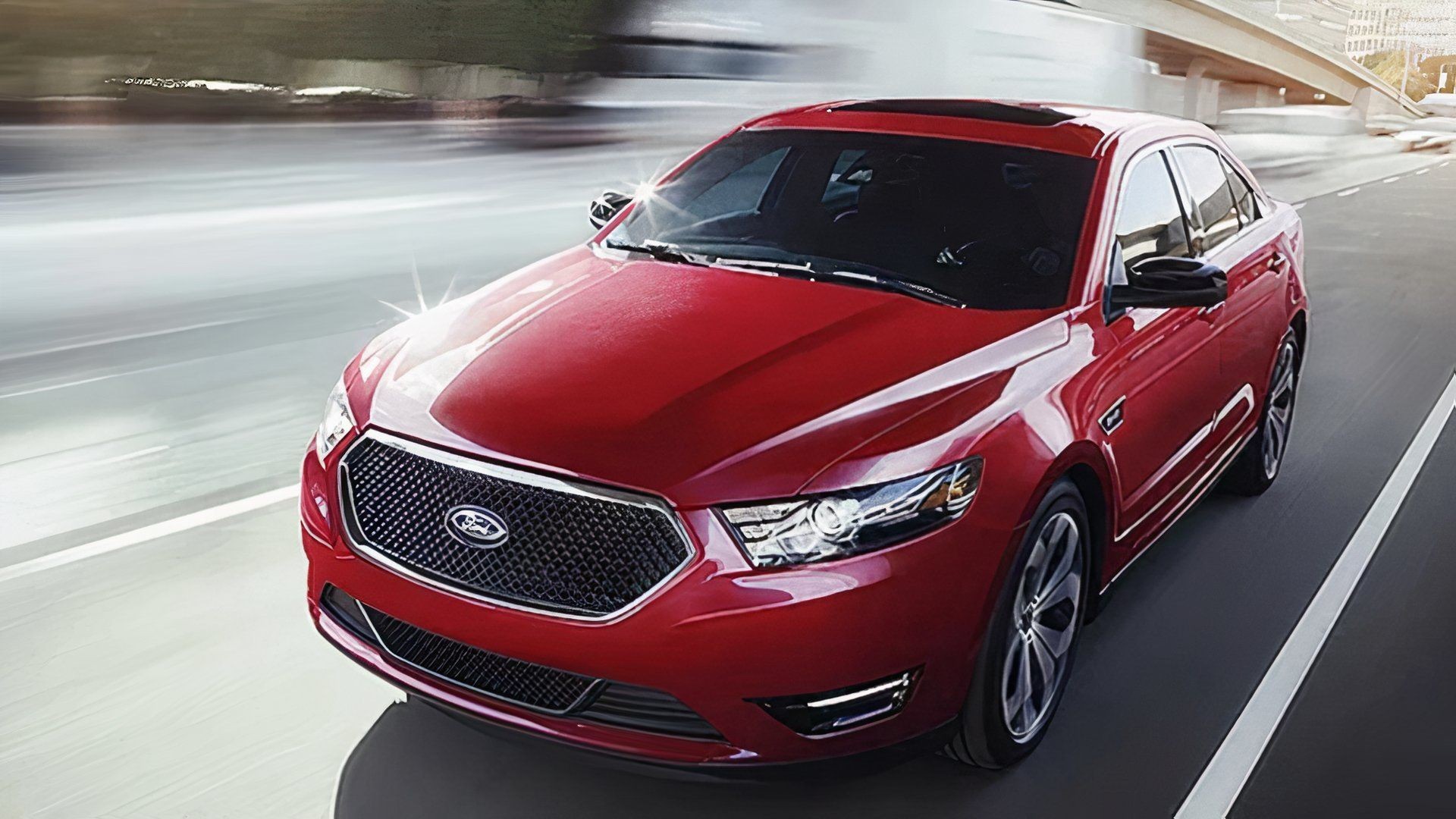 Front 3/5 shot of a 2019 Ford Taurus SHO