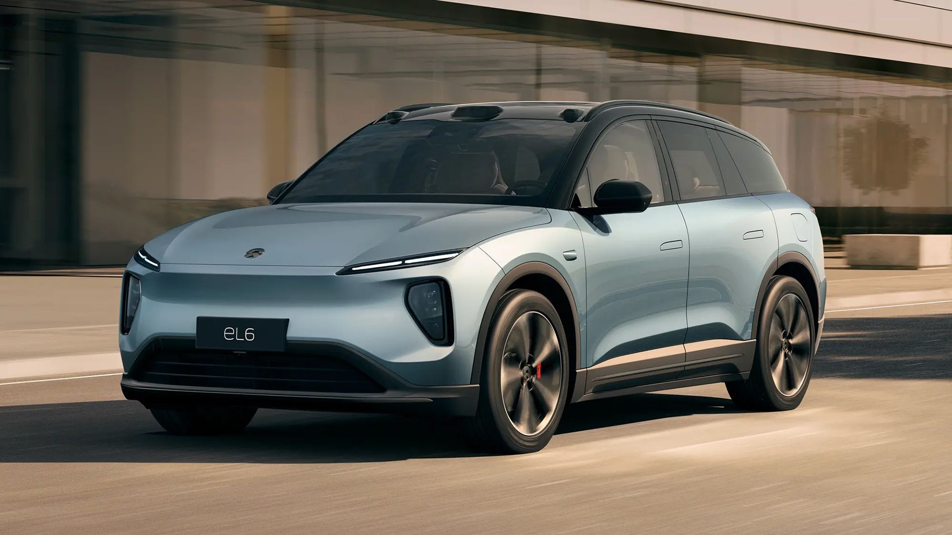 A Light Blue 2024 Nio EL6 Driving