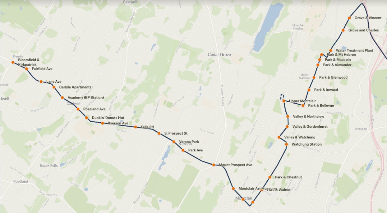 Essex Express AM Pickup/PM Dropoff Route Map