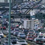 Automobiles on the John F. Fitzgerald Expressway, Boston, Massachusetts.