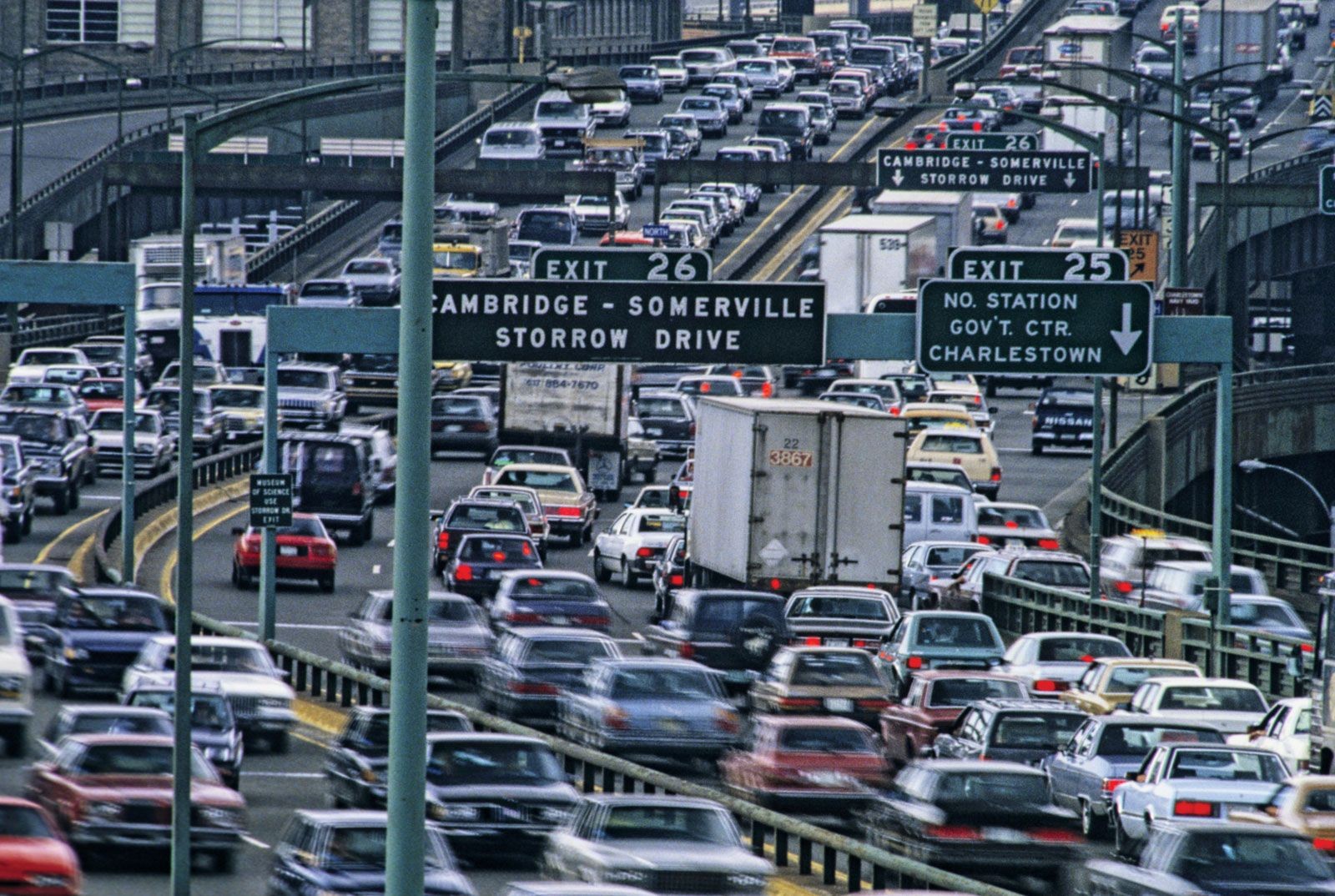 Automobiles on the John F. Fitzgerald Expressway, Boston, Massachusetts.