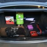 Car kit items laid out for winter preparedness