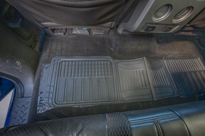 Second row car floor mat protecting the base of the back seats