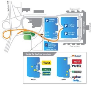 Signage directing to the Ground Transportation Center and Rental Cars at Memphis Airport