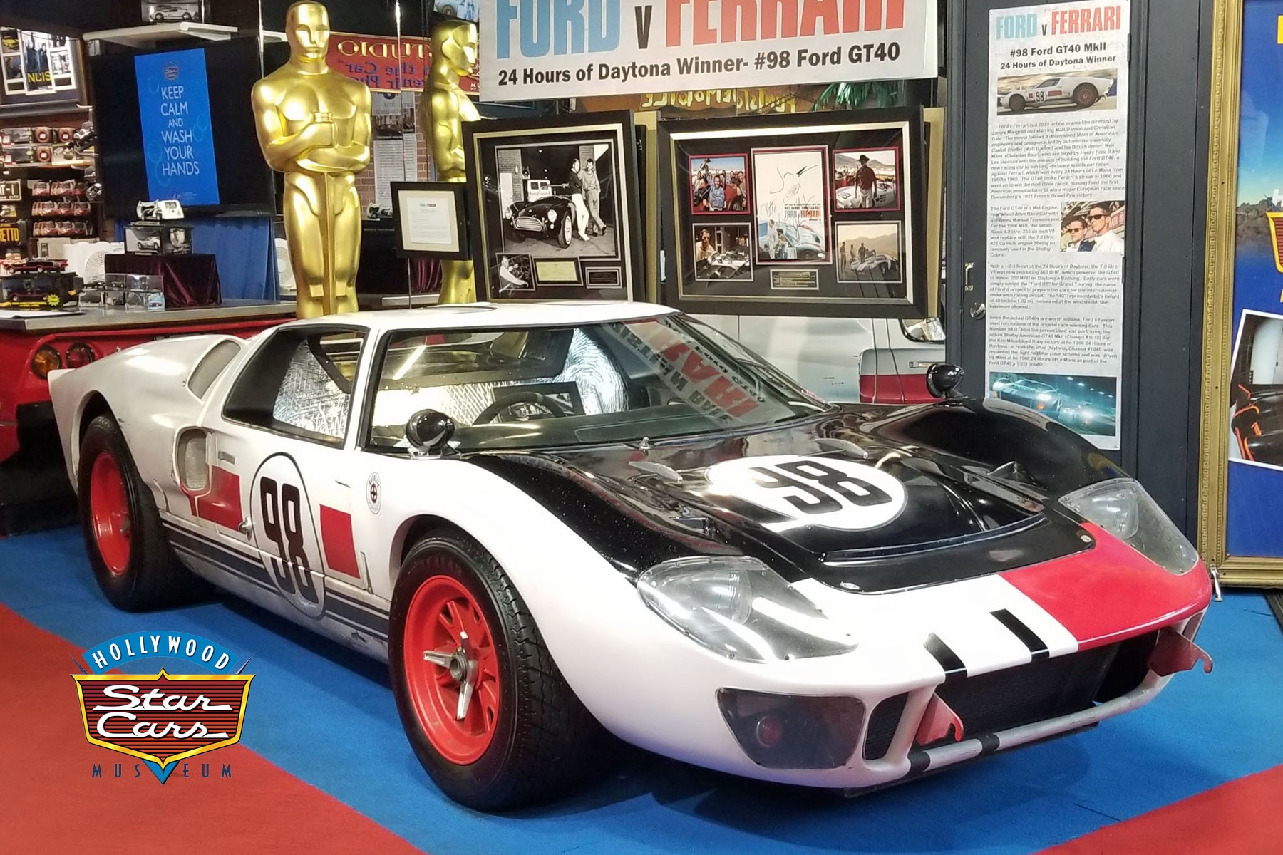 The Ford GT40, a legendary race car featured in the movie Ford v Ferrari, exhibited at the Hollywood Star Cars Museum in Gatlinburg.