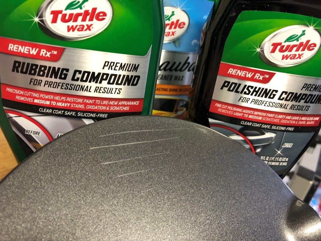 Turtle Wax products applied to car scratch test panel