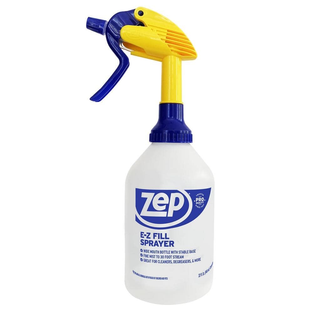 ZEP 32 oz E-Z Fill Spray Bottle: Durable and ergonomic spray bottle ideal for mod car wash applications and detailing, featuring a wide mouth for easy filling and robust construction for long-lasting use.